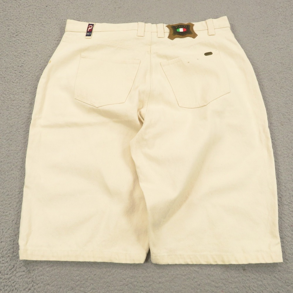 VTG Paco Sport Shorts 38 Mens Baggy Denim Jorts Cream Y2K Grunge Hip Hop Wide